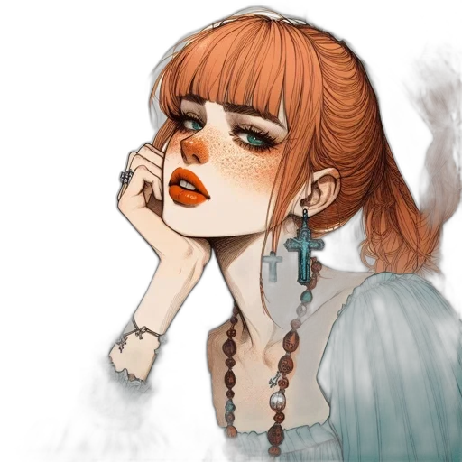 jewelry, dress, face, fantasy art transparent PNG cut-out