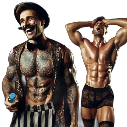 photorealistic, concept art, two, tattooed transparent PNG cut-out