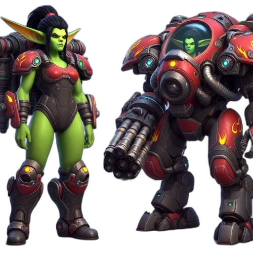 concept art, 3d render, neon, green-skinned transparent PNG cut-out