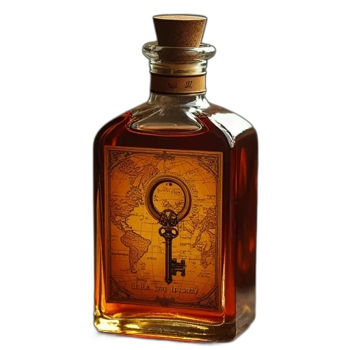 bottle, crown, amber, key transparent PNG cut-out