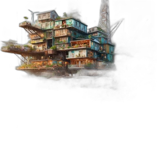 building, concept art, fantasy art, cyberpunk transparent PNG cut-out