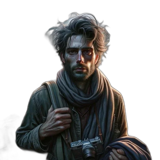 face, jacket, weapon, staff transparent PNG cut-out