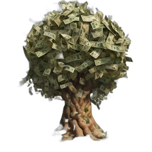 tree, enormous, covered, dollar transparent PNG cut-out