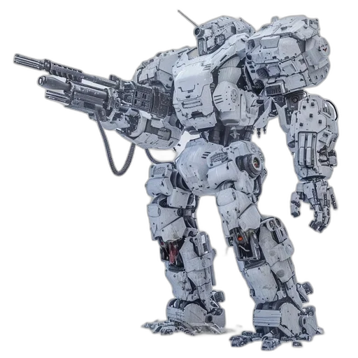 robot, weapon, concept art, 3d render transparent PNG cut-out