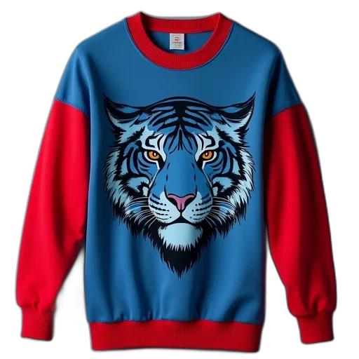 blue, tiger, sweatshirt, red transparent PNG cut-out