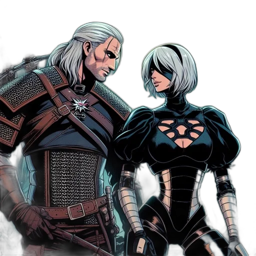 comic book art, concept art, fantasy art, two transparent PNG cut-out
