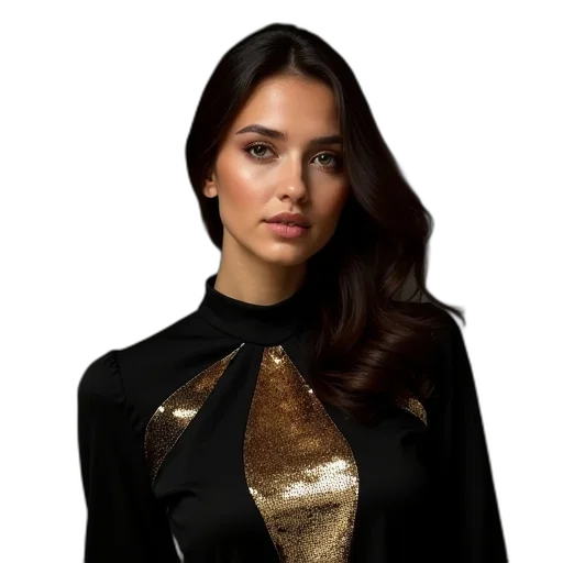 jacket, dress, jewelry, golden transparent PNG cut-out