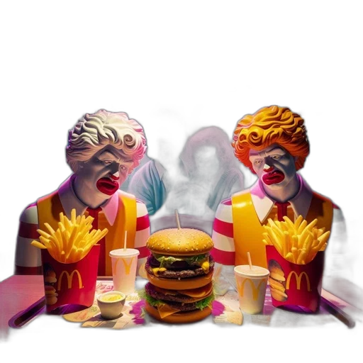 food, 3d render, vaporwave, photorealistic transparent PNG cut-out