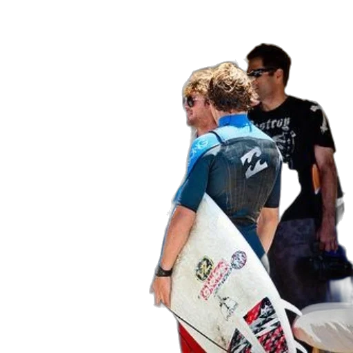 surfer, blue, wetsuit, holds transparent PNG cut-out