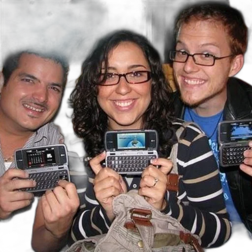 three, people, holding, cell transparent PNG cut-out