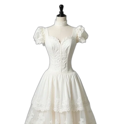 dress, white, victorian-style, lace transparent PNG cut-out