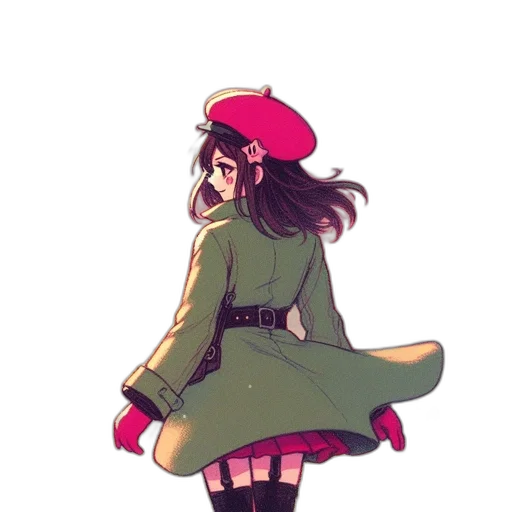 dress, hat, jacket, staff transparent PNG cut-out