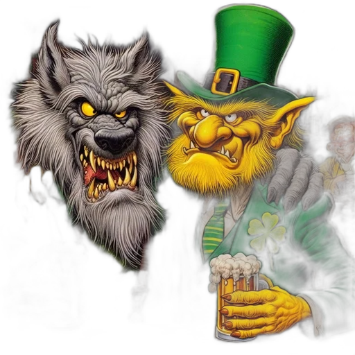 concept art, wolf, leprechaun, share transparent PNG cut-out