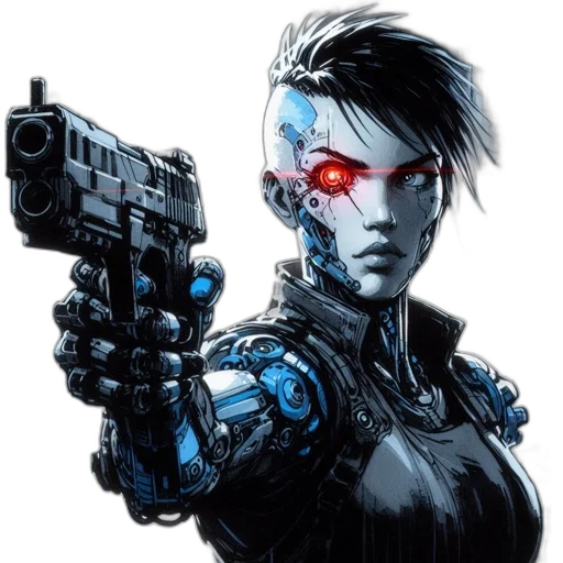 robot, weapon, cyberpunk, comic book art transparent PNG cut-out