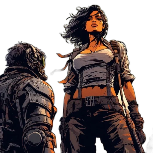 comic book art, concept art, cyberpunk, fire transparent PNG cut-out