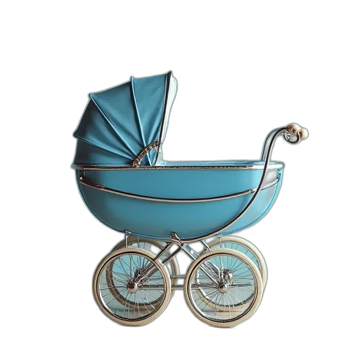 3d render, blue, baby, carriage transparent PNG cut-out