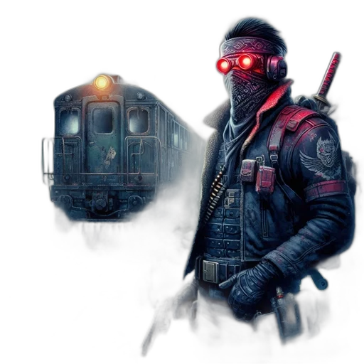 jacket, robot, mask, weapon transparent PNG cut-out