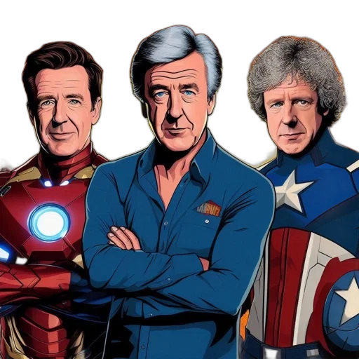 comic book art, concept art, cartoon, three transparent PNG cut-out