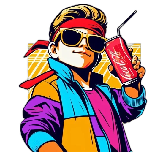 jacket, staff, vaporwave, cartoon transparent PNG cut-out