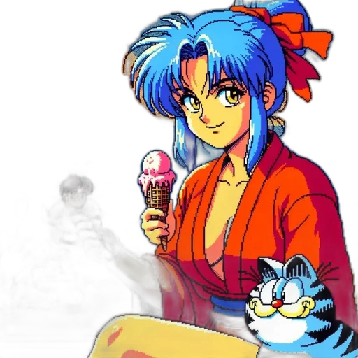 vaporwave, anime, concept art, pixel art transparent PNG cut-out