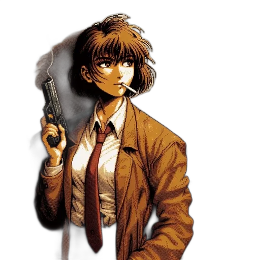 jacket, weapon, staff, comic book art transparent PNG cut-out
