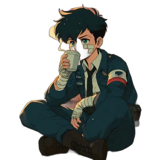 jacket, staff, weapon, mask transparent PNG cut-out