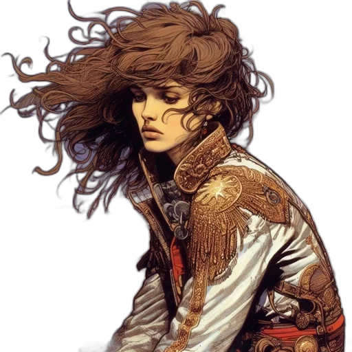 hair, jacket, face, sword transparent PNG cut-out
