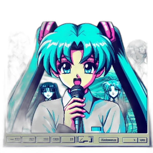 vaporwave, anime, pixel art, concept art transparent PNG cut-out
