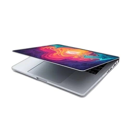 silver, laptop, colorful, abstract transparent PNG cut-out