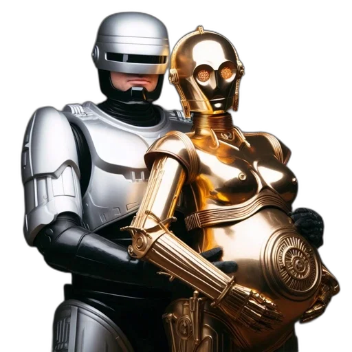 robot, concept art, outer space, two transparent PNG cut-out