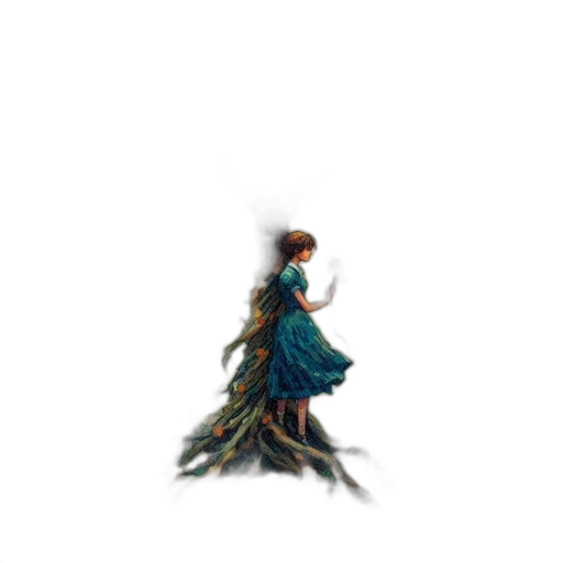 dress, crown, hair, staff transparent PNG cut-out