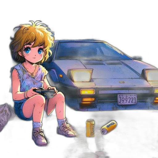car, robot, weapon, vaporwave transparent PNG cut-out