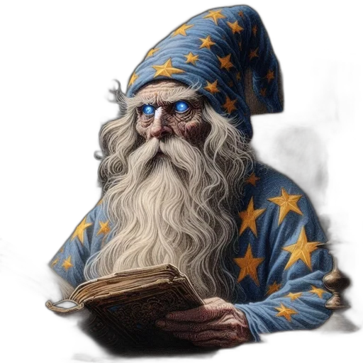 hat, staff, face, fantasy art transparent PNG cut-out