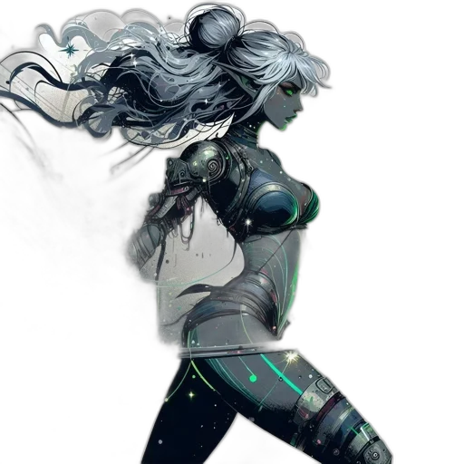 robot, hair, creature, staff transparent PNG cut-out