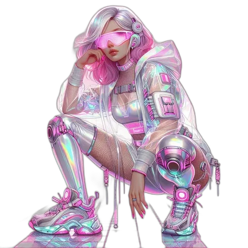 robot, cyberpunk, concept art, vaporwave transparent PNG cut-out