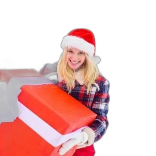 hat, woman, santa, holds transparent PNG cut-out