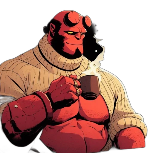 comic book art, concept art, red, hellboy transparent PNG cut-out