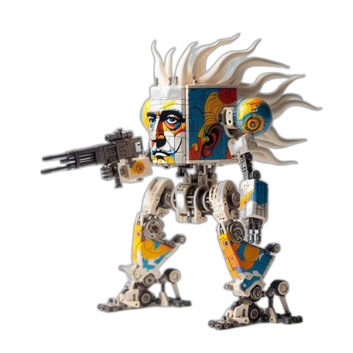 robot, weapon, concept art, 3d render transparent PNG cut-out