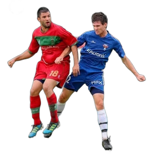two, soccer, players, mid-air transparent PNG cut-out