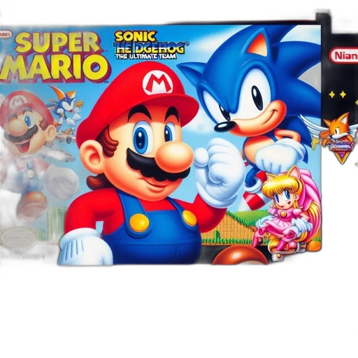 concept art, mario, sonic, two transparent PNG cut-out