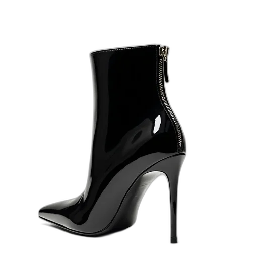 shoes, glossy, black, high-heeled transparent PNG cut-out