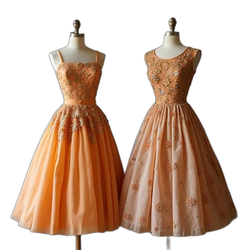dress, 3d render, golden, two transparent PNG cut-out