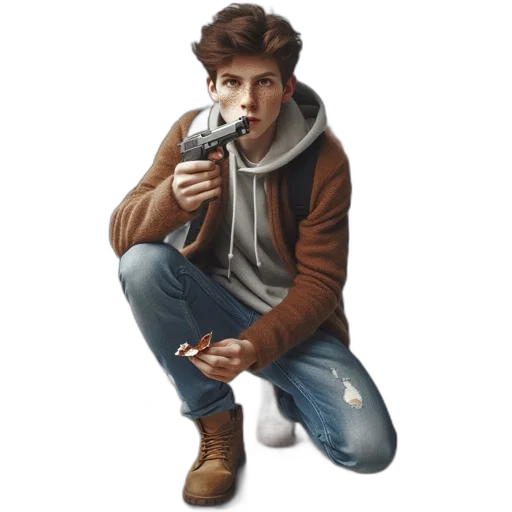 jacket, face, creature, weapon transparent PNG cut-out