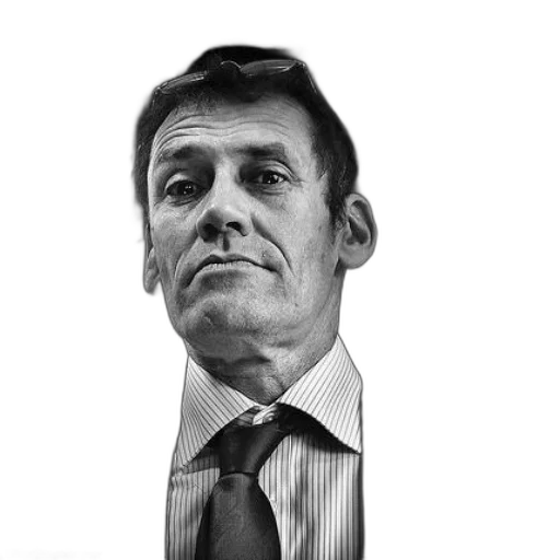 face, staff, photorealistic, black-and-white transparent PNG cut-out
