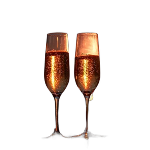 3d render, two, glasses, champagne transparent PNG cut-out