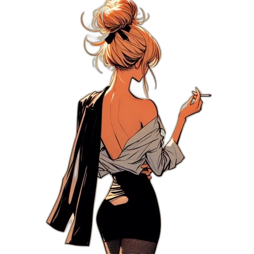 jacket, dress, staff, comic book art transparent PNG cut-out