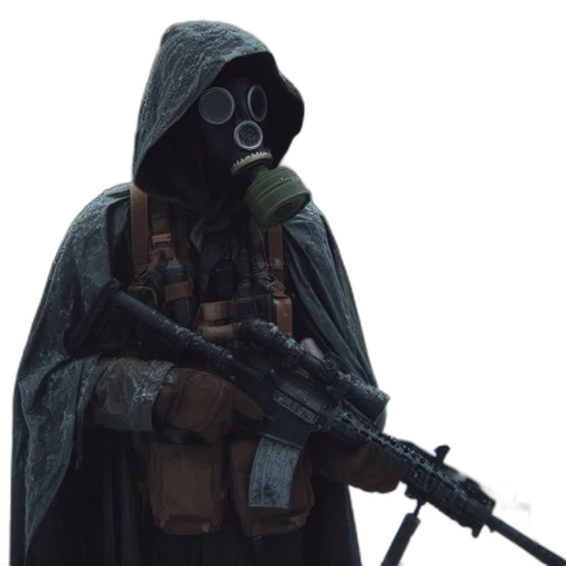 jacket, mask, weapon, staff transparent PNG cut-out
