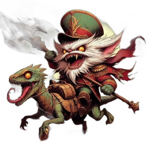 dragon, creature, hat, staff transparent PNG cut-out