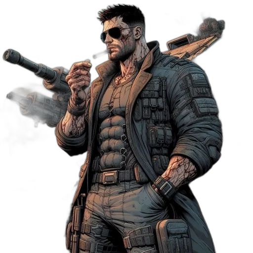 jacket, weapon, concept art, comic book art transparent PNG cut-out