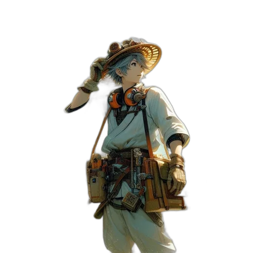 staff, hat, weapon, jacket transparent PNG cut-out